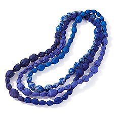 Tie-Beads Long Necklace in Navy Blue by Mieko Mintz (Silk Necklace)