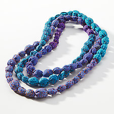 Tie-Beads Long Necklace in Blue & Purple by Mieko Mintz (Silk Necklace)