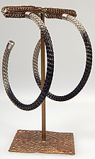 Thin Wireknit Hoop Earring in Silver with Black by Sarah Cavender (Brass Earrings)