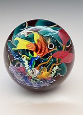 Angel Fish Coral Reef Paperweight by Mayauel Ward (Art Glass Paperweight)