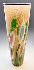 Multicolor Lilies Watercolor Vase by Mayauel Ward (Art Glass Vessel)