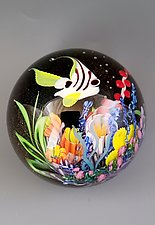 White Angel Fish, Coral Reef by Mayauel Ward (Art Glass Paperweight)
