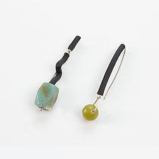 Agate and Lemon Jade Earrings by Dagmara Costello (Silver, Rubber & Stone Earrings)