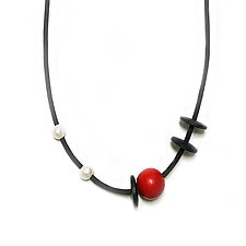 Red Dot Necklace II by Dagmara Costello (Rubber & Beaded Necklace)