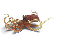 Small Coral Octopus by Jennifer Caldwell and Jason Chakravarty (Art Glass Sculpture)