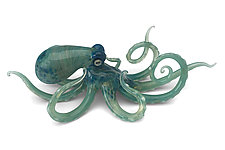 Small Seafoam Green Octopus by Jennifer Caldwell and Jason Chakravarty (Art Glass Sculpture)