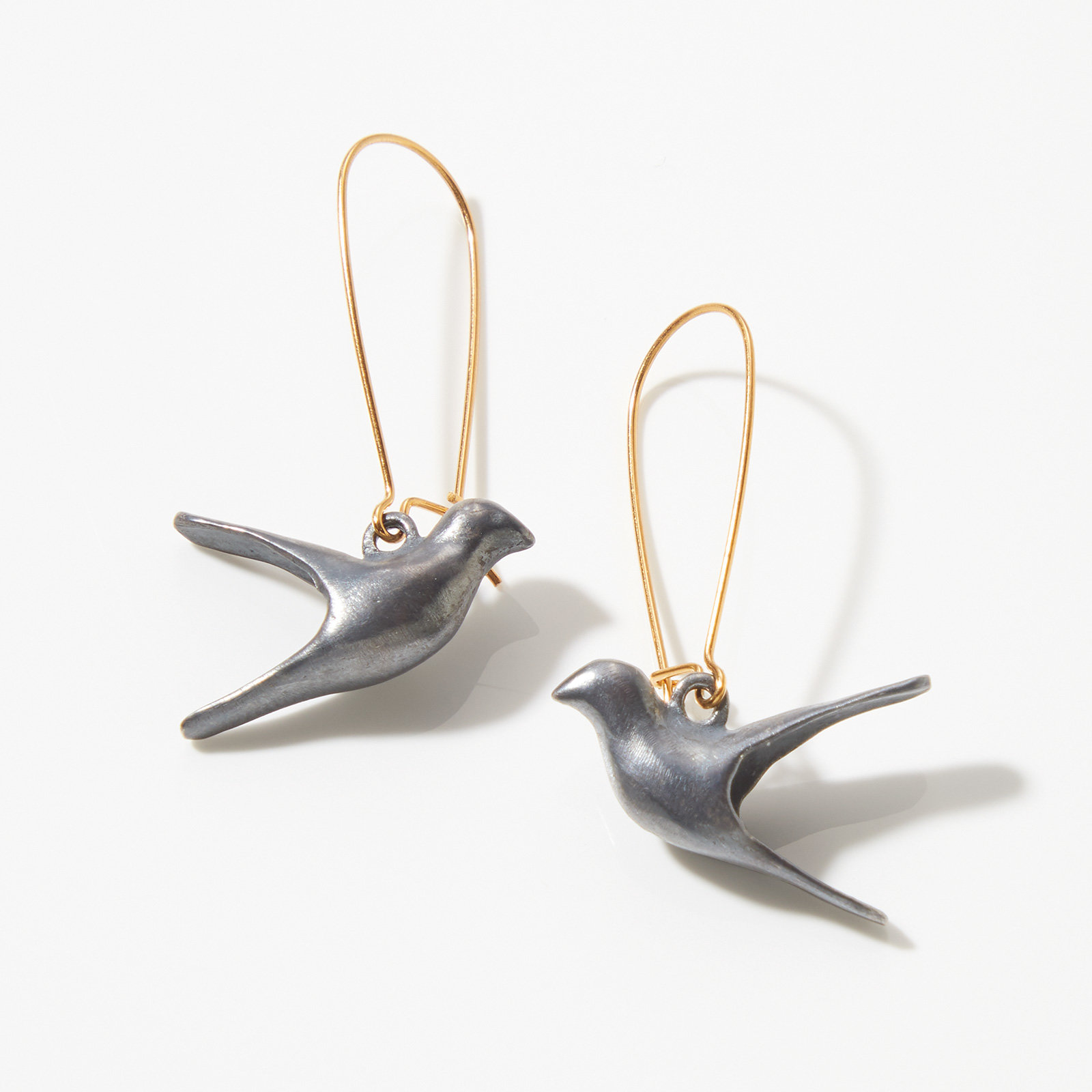 Flying Bird Earrings In 14K Gold Over Sterling Silver