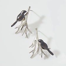 Root Cluster with Perched Black Bird Post by Lisa Cimino (Silver Earrings)