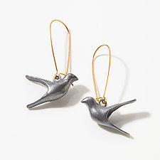 Flying Bird Dangle Earrings by Lisa Cimino (Gold & Silver Earrings)