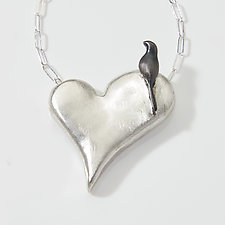 Bird & Heart Necklace by Lisa Cimino (Silver Necklace)