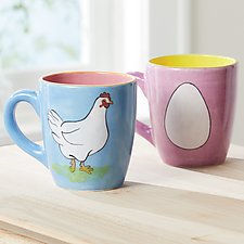 What Came First? Chicken and Egg Mug by Rod Hemming (Ceramic Mug)