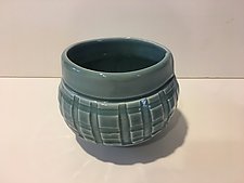 Celadon Plaid Textured Tea Bowl by Marion Angelica (Ceramic Bowl)