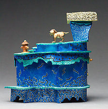 Blue Dog House by Byron Williamson (Ceramic Sculpture)