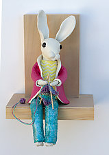 Knitting Bunny by Byron Williamson (Ceramic Wall Sculpture)