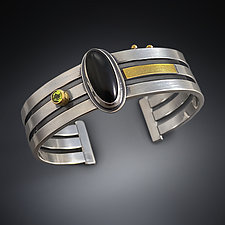 Open Side Onyx Cuff Bracelet by Michele LeVett (Gold, Silver & Stone Bracelet)
