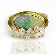 Pastel and Cream Striations Boulder Opal Ring with Fringe by Wendy Stauffer (Gold, Silver & Stone Ring)
