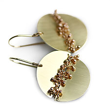 Gold Disks with Woven Sprout Seam Earrings by Wendy Stauffer (Gold & Silver Earrings)