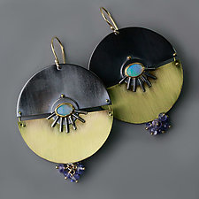 Australian Opal Radial Split Disc Earrings with Tanzanite Clusters by Wendy Stauffer (Gold, Silver & Stone Earrings)