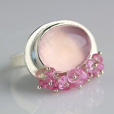Rose Quartz with Pink Tourmaline Fringe Ring by Wendy Stauffer (Silver & Stone Ring, Size 6.5-7)