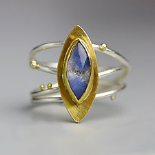 Dumortierite in Quartz Marquise on Swirled Band Ring by Wendy Stauffer (Gold, Silver & Stone Ring)