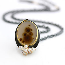 Dendritic Starburst Agate and Pearl Cluster Necklace by Wendy Stauffer (Gold, Silver, Pearl & Stone Necklace)