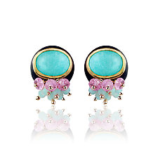 Amazonite Post Earrings with Pink Sapphire and Amazonite Clusters by Wendy Stauffer (Gold, Silver & Stone Earrings)