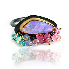 Ultra Violet Boulder Opal Ring with Gemstone Fringe by Wendy Stauffer (Gold, Silver & Stone Ring)
