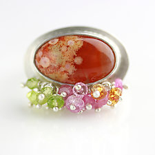 Spotted Carnelian Ring with Fringe by Wendy Stauffer (Silver & Stone Ring)