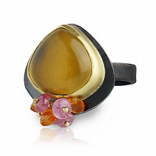 Honey Quartz with Pink Sapphire and Mandarin Garnet Cluster Ring by Wendy Stauffer (Gold, Silver & Stone Ring)