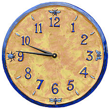 Little Bugs Ceramic Terra Cotta Wall Clock with Matte Yellow and Gloss Blue by Beth Sherman (Ceramic Clock)