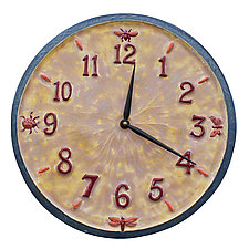 Little Wings Ceramic Wall Clock in Yellow, Pink, and Teal by Beth Sherman (Ceramic Clock)