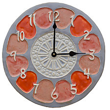 Diatom Ceramic Wall Clock in Orange and Gray by Beth Sherman (Ceramic Clock)
