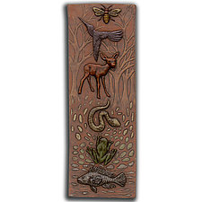 Totem of Animals: Earth, Land, and Sea in Terra Cotta by Beth Sherman (Ceramic Wall Sculpture)