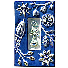 Botanical Seed Pods Ceramic Art Tile in Sapphire Blue by Beth Sherman (Ceramic Wall Sculpture)