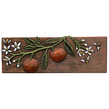 Oranges, Blossoms, and Bees Terra Cotta Ceramic Tile by Beth Sherman (Ceramic Wall Sculpture)