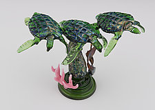 Triple Green Turtle by Paul Labrie (Art Glass Sculpture)
