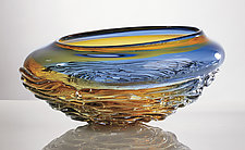 Large Ripple Wave Bowl in Steel Blue and Gold by Mariel Waddell and Alexi Hunter (Art Glass Bowl)