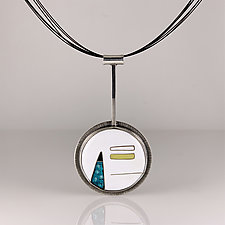 Bold Geometric Modernist Cloisonne Necklace by Jan Van Diver (Silver & Enamel Necklace)