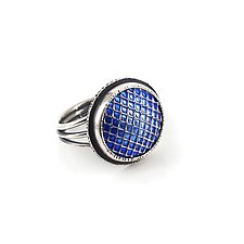 Graduated Blue on Blue Silver Cloisonne Enamel Ring by Jan Van Diver (Silver & Enamel Ring)