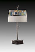 Lucky Mosaic Steel Table Lamp on Wood by Janna Ugone (Mixed-Media Table Lamp)