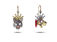 Reigning Cats & Dogs Earrings by Lisa and Scott Cylinder (Metal Earrings)