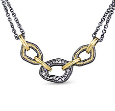 Open Pebble Linked Pave Diamond Necklace by Rona Fisher (Gold, Silver & Stone Necklace)