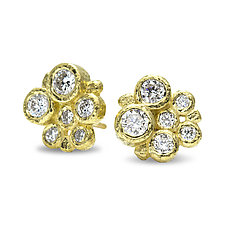 Diamond Cluster Stud Earrings by Rona Fisher (Gold & Stone Earrings)