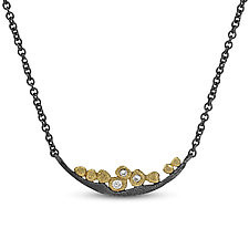 Wavy Pebbles Bar Necklace with Diamonds by Rona Fisher (Gold, Silver & Stone Necklace)