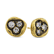 Dew Pond Diamond Cluster Stud Earrings by Rona Fisher (Gold & Stone Earrings)