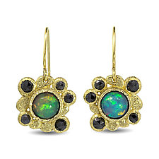Ethiopian Opal Earrings with Black Diamonds by Rona Fisher (Gold & Stone Earrings)