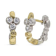 Skinny Pebbles Hinged Hoop Diamond Earrings by Rona Fisher (Gold & Stone Earrings)