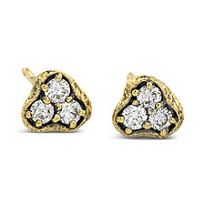 Dew Pond Three Diamond Stud Earrings in 18k Gold by Rona Fisher (Gold & Stone Earrings)