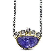 Crowned Free-form Tanzanite Pendant by Rona Fisher (Gold, Silver & Stone Necklace)