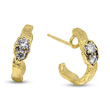 Dew Pond Mini Hoop Diamond Earrings by Rona Fisher (Gold & Stone Earrings)